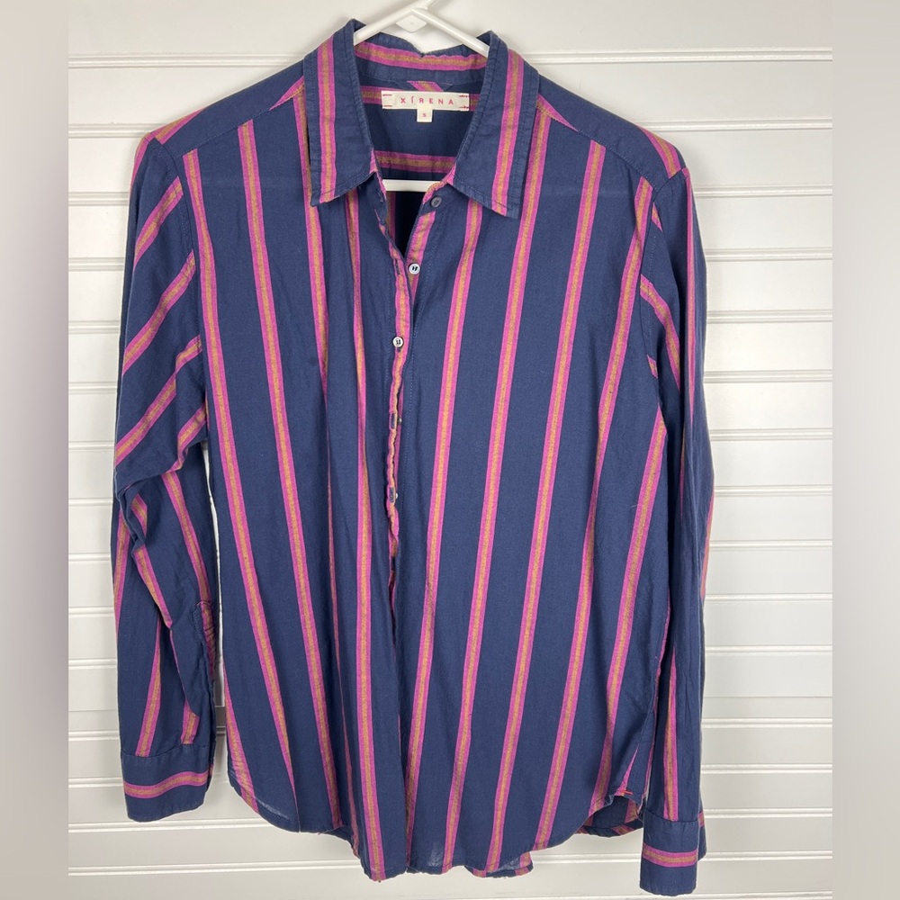 Xirena Women’s Blue and Pink Striped Shirt